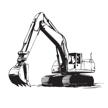 excavator in front of a construction