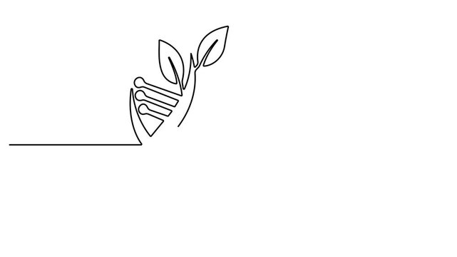 DNA continuous one line drawing, scientific research concept, genome linear structure symbol, Self animated continuous one line drawing of DNA. Minimalist vector 4k animation video