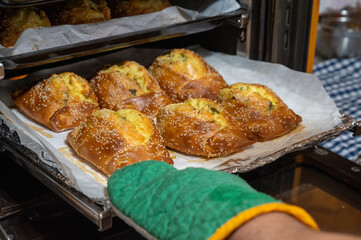 Traditional Cypriot Flaouna, a delicious Greek Easter Cheese Bread. Flaounes are traditionally prepared for Easter by Orthodox Cypriots.