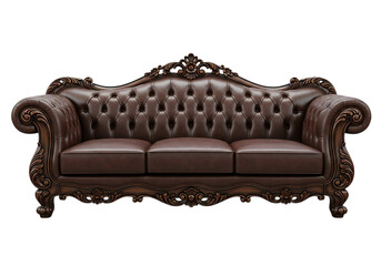 Ornate leather sofa isolated on transparent background