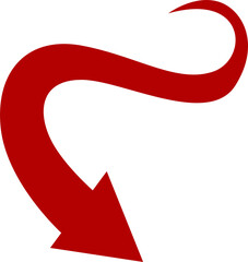 A vibrant red curved arrow pointing downwards on transparent background