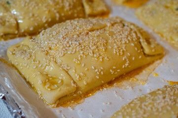 Traditional Cypriot Flaouna, a delicious Greek Easter Cheese Bread. Flaounes are traditionally prepared for Easter by Orthodox Cypriots.