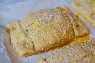 Traditional Cypriot Flaouna, a delicious Greek Easter Cheese Bread. Flaounes are traditionally prepared for Easter by Orthodox Cypriots.