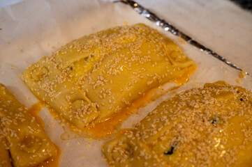 Traditional Cypriot Flaouna, a delicious Greek Easter Cheese Bread. Flaounes are traditionally prepared for Easter by Orthodox Cypriots.