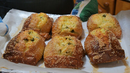 Traditional Cypriot Flaouna, a delicious Greek Easter Cheese Bread. Flaounes are traditionally prepared for Easter by Orthodox Cypriots.
