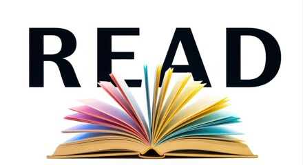 Open book with colorful pages, promoting literacy, education and the joy of reading, against a white backdrop