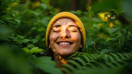 subject person smiling in greenery
