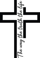 Christian Cross Typography Set with The Way The Truth The Life on White Background