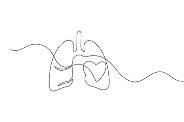 Obraz premium Continuous line drawing of human lungs in minimalist style isolated on white background