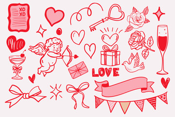 Whimsical Hand Drawn Valentines Day Clip Art.