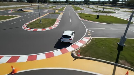 A skilled driver navigates a challenging driving course filled with sharp turns and cones, showcasing remarkable control and precision. Excitement builds as they practice their techniques.