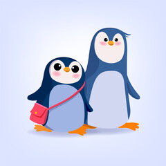 Fototapeta premium Funny cartoon penguin character vector illustration. Happy and jolly faces penguin clip art for kid elements design.