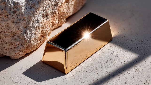 Gold bar with natural stone symbolizing safe haven investment and long term value