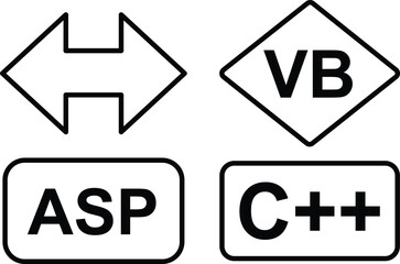 Black outlined bidirectional arrow and programming language VBASPC left arrow right arrow