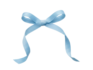 Light blue thin ribbon bow. Pastel coquette decoration.