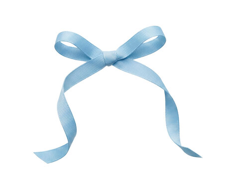 Light blue thin ribbon bow. Pastel coquette decoration.