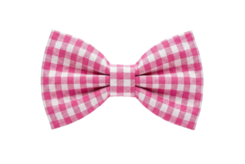 Pink and white gingham plaid bow tie. Preppy fabric accessory.