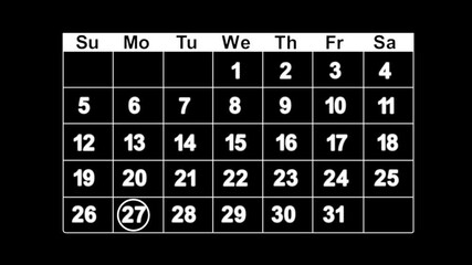 Businessman manages time for Day 27th reminder on calendar with circle mark or paint stain/ Ink bloom on date in work planning. Highlighting date number 27 on a calendar, Very important date calendar.