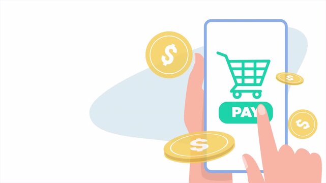 Mobile Online Payment Illustration With Smartphone, Money and Shopping Cart