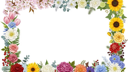 Obraz premium White Background with Pastel Floral Decorations – Soft Botanical Frame for Elegant Design