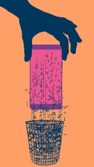 Data falls out of a phone and into a wastebasket in an illustration about safely deleting data from devices.