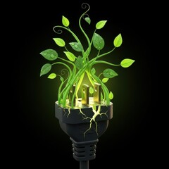 Sustainable energy concept with green plant growing out of electrical plug