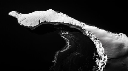 Black-and-white satellite image of a newborn island glowing with geothermal energy in glacial waters.