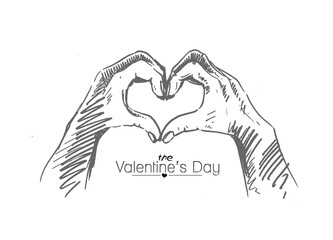 Valentine Day Hand heart gesture, Hand Drawn Sketch Vector illustration.