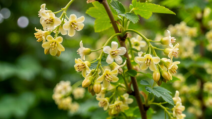 Black, Red and White Currants with Currant Blossoms