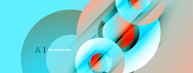 Fototapeta premium Abstract design features overlapping circles, lines. Gradient colors create dynamic visual effect. Modern, clean aesthetic.