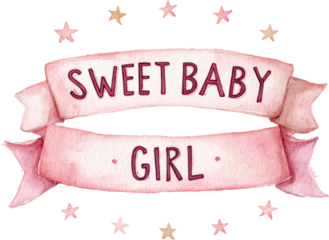 Baby girl pink ribbon banner watercolor text star pastel cute baby girl pink ribbon banner watercolor text with star accent for nursery decor and baby shower invitation design