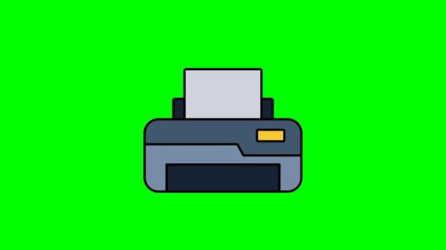 Printer icon animation depicting minimalist desktop printer in flat cartoon
