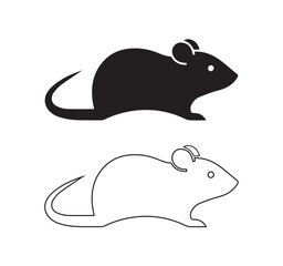 Rat and Mouse Icon Vector Set in Black and Outline Style &ndash; Rodent Silhouette Illustration for Pest Control, Logo, UI, App and Web Design