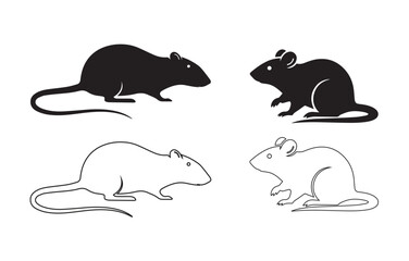 Rat and Mouse Icon Vector Set in Black and Outline Style &ndash; Rodent Silhouette Illustration for Pest Control, Logo, UI, App and Web Design