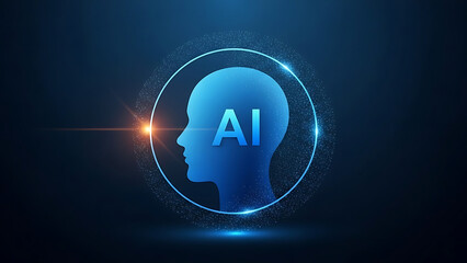 Neon Light Bulb Symbol Icon in Blue Abstract Technology Design