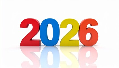   
"Bold, colorful 3D digits forming '2026' with mirrored reflections on a white surface, isolated and vibrant"2026, year, digits, typography, colorful, bold, mirrored, reflection, white, surface, 