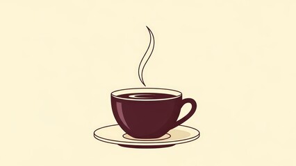 Obraz premium Steaming Hot Coffee Cup on Saucer Minimalist Illustration.