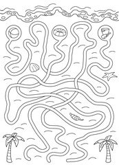 Beach maze graphic black white landscape vertical sketch illustration vector 