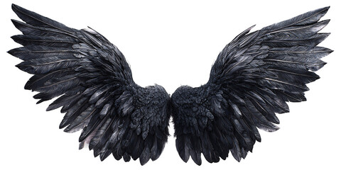 Black feather wings on transparent background