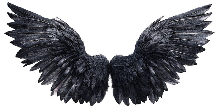 Black feather wings on transparent background