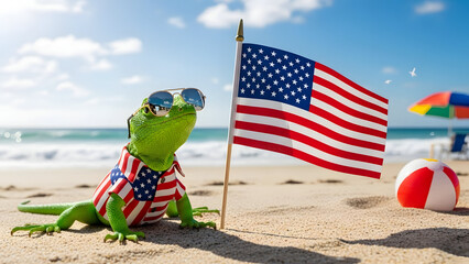 Lizard celebrating national freedom day on the beach