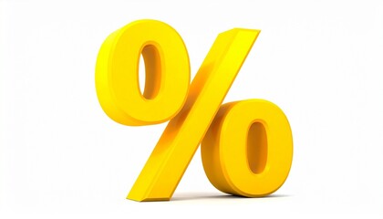 Bold Yellow 3D Percent Symbol on White Background
