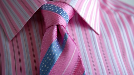 Pink striped shirt and tie close-up.  Possible use for fashion catalog
