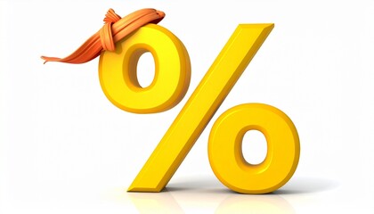 Bold Yellow 3D Percent Symbol on White Background