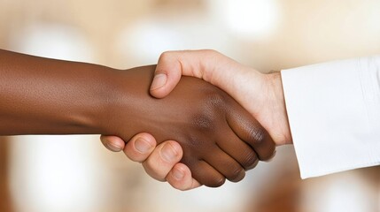 Diverse handshake, agreement, partnership, office background, business deal