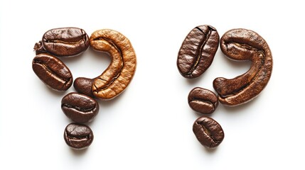 Coffee beans question mark pattern on white background