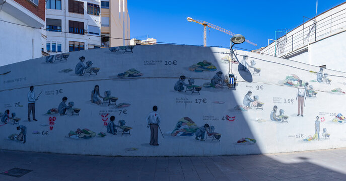 Valencia, Spain - March 30, 2025: A picture of the Fashion Victims mural in Valencia, created by ESCIF, in 2022.