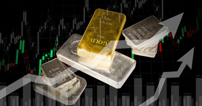 Precious metals with bars going upward showing the trend for new year - Powered by Adobe