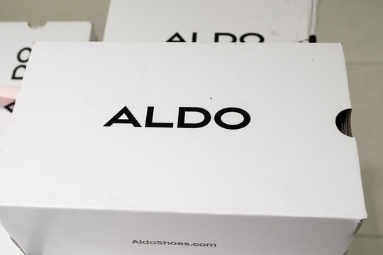 ALDO shoe box in white packaging with logo on top