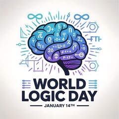 World logic day celebrates january 14th with a brain illustration symbolizing thought